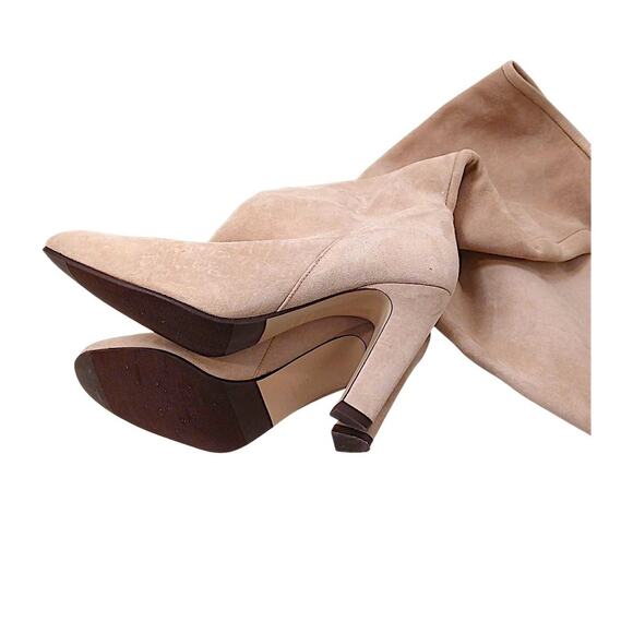 Stuart Weitzman Charlie Knee-high Boots 7.5 M Pink Champagne Beige Suede Leather - Picture 3 of 16